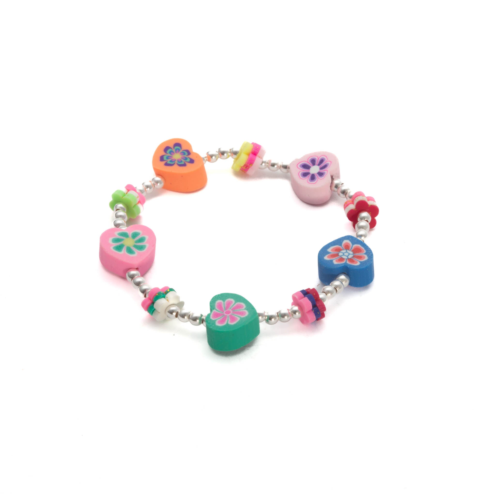 Pulsera de niña corazones y flores con esferas de plata de plata mexicana