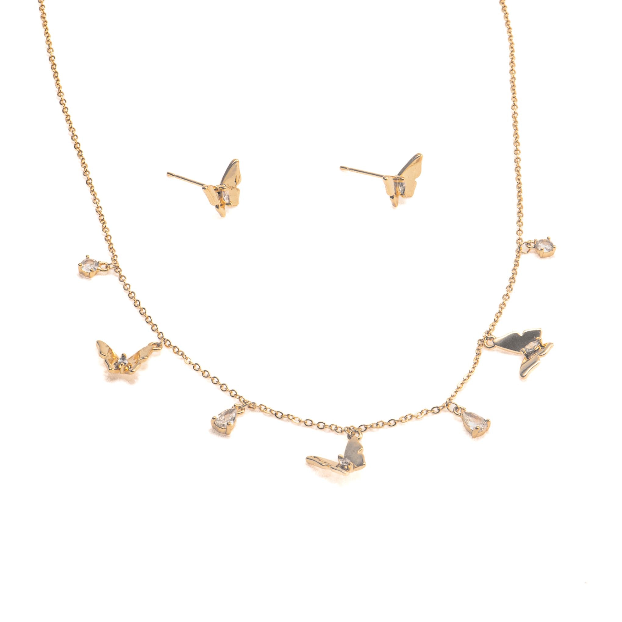 Collar y aretes mariposas doradas