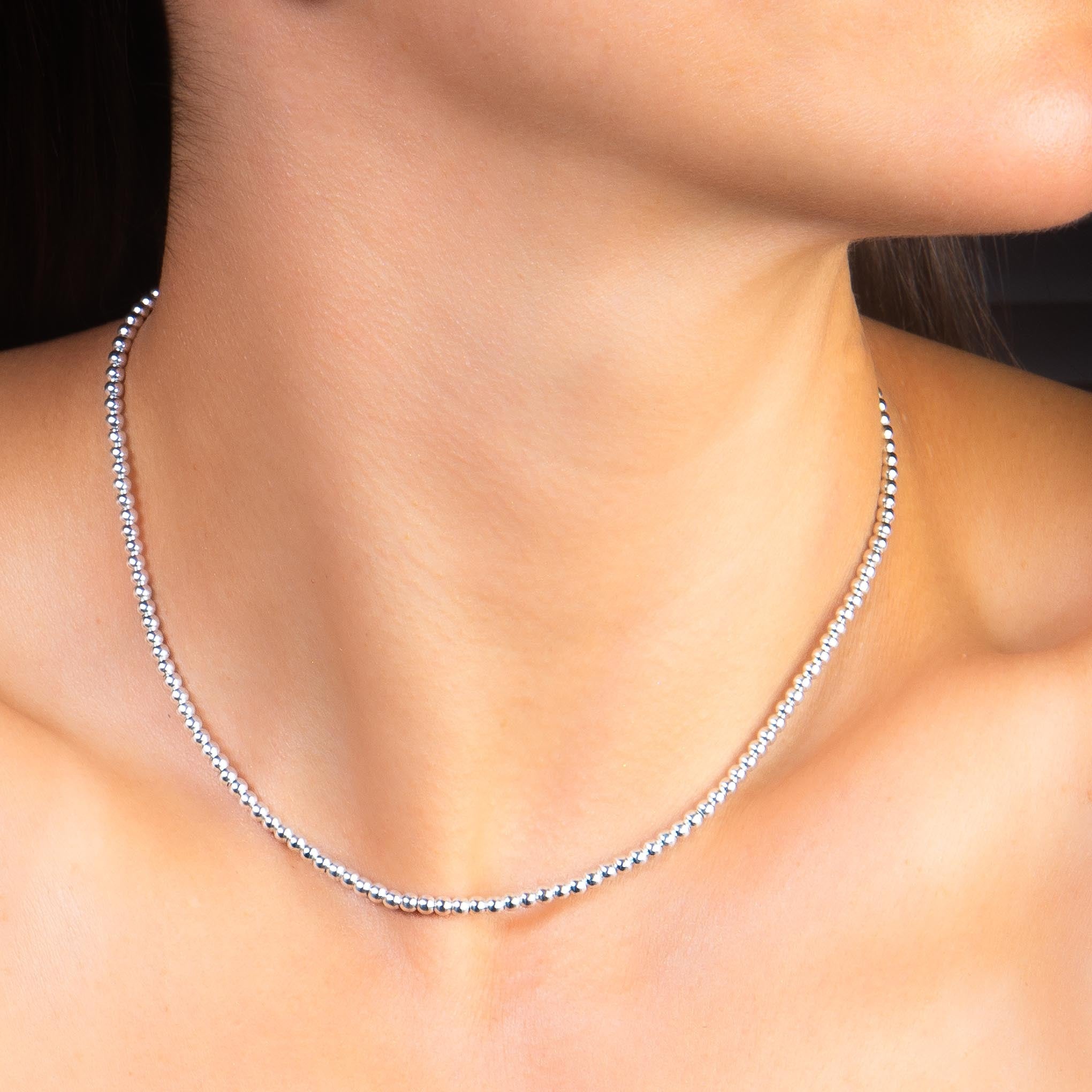 Collar con extension esferas mini de plata