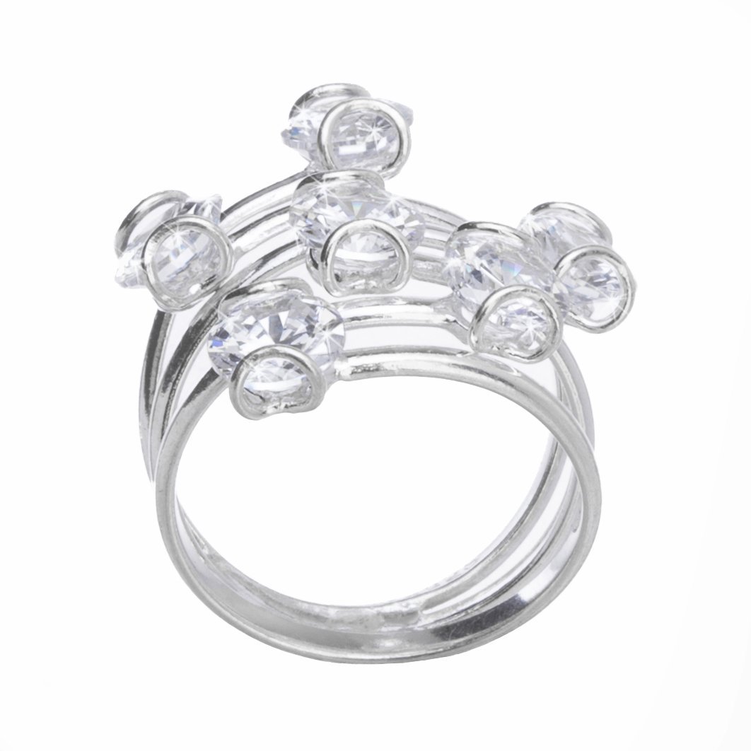 Anillo espiral de plata con seis zirconias blancas