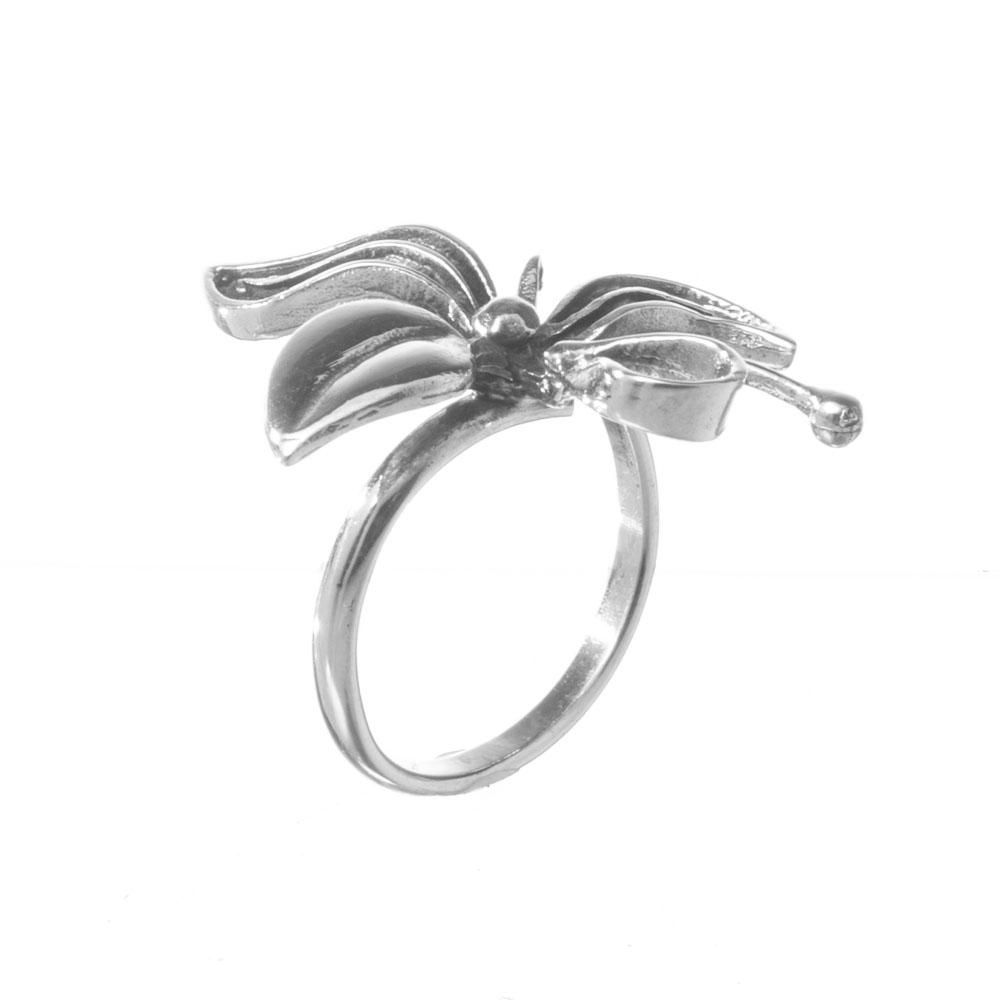 Anillo flor orquídea de plata.