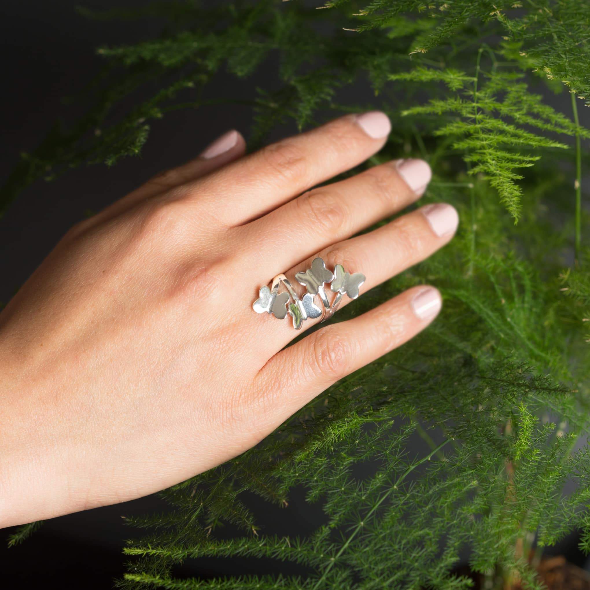 Anillo mariposas de plata de plata mexicana