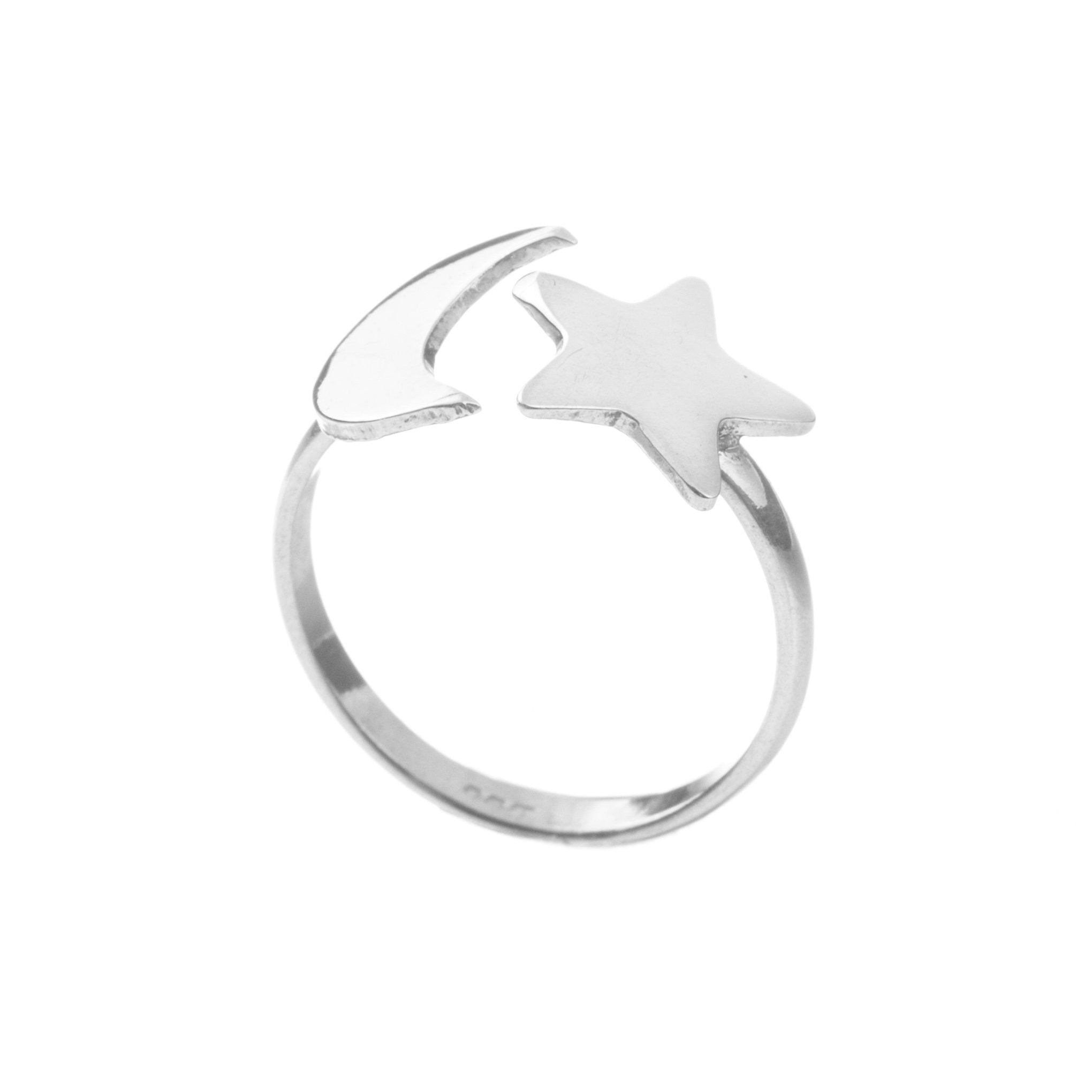 Anillo estrella luna de plata de plata mexicana