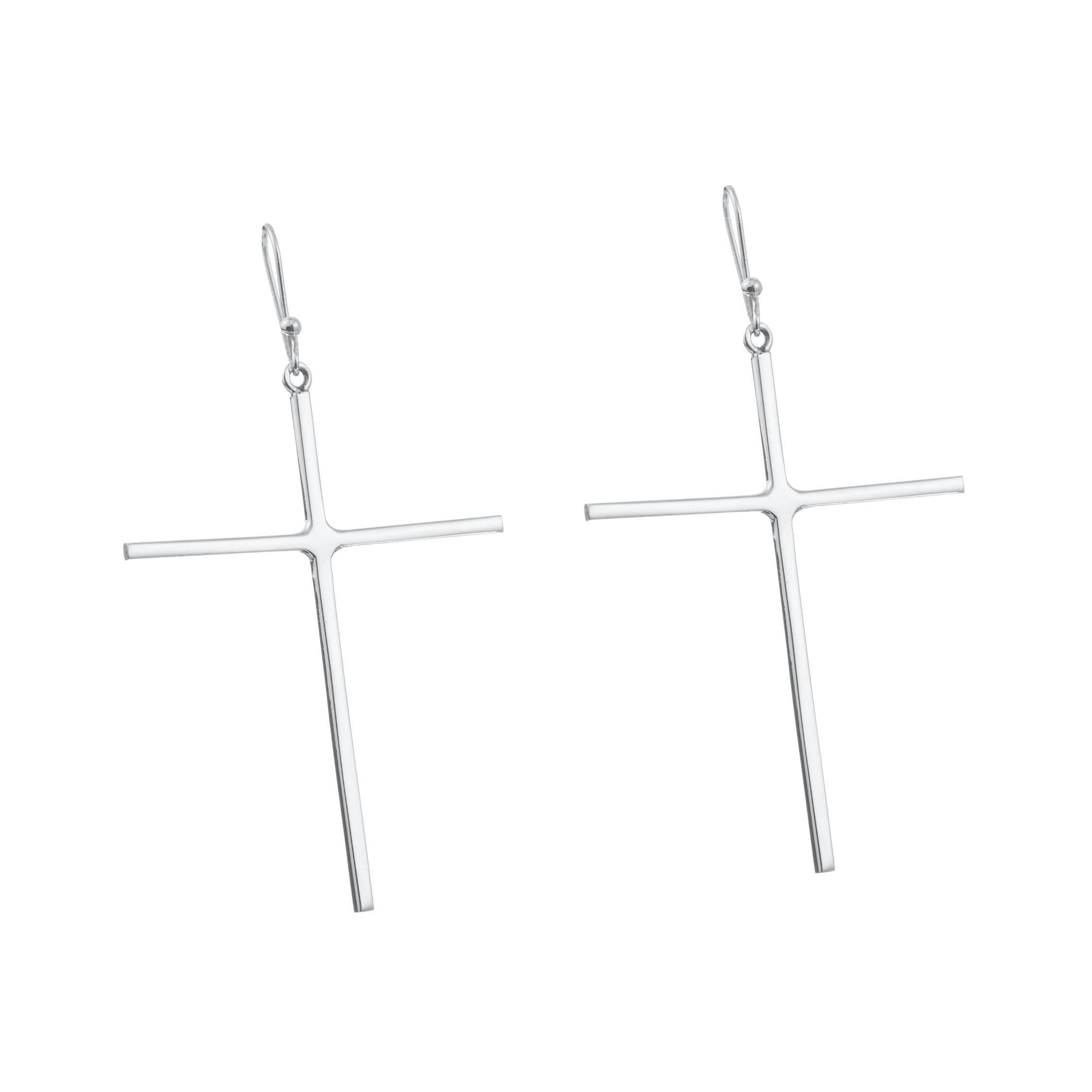 Aretes cruz delgada de plata de plata mexicana