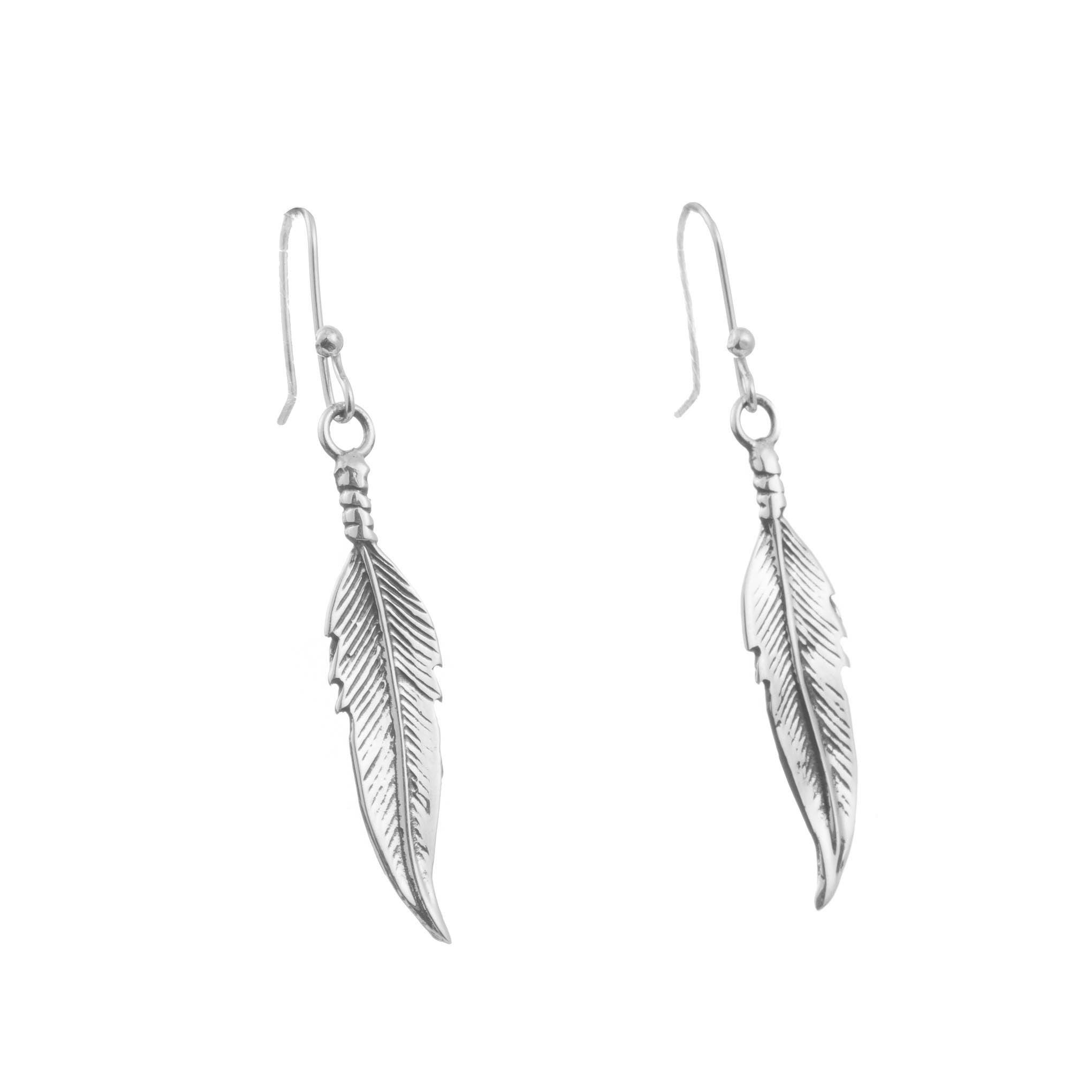 Aretes pluma rústica de plata de plata mexicana