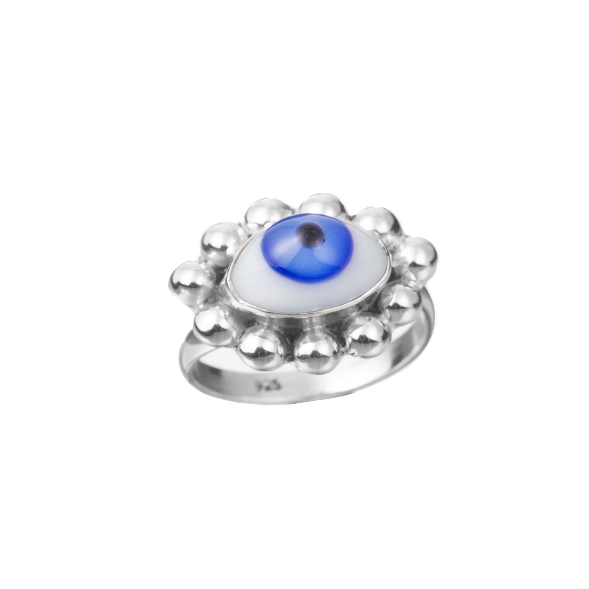 Anillo ojo azul de plata de plata mexicana