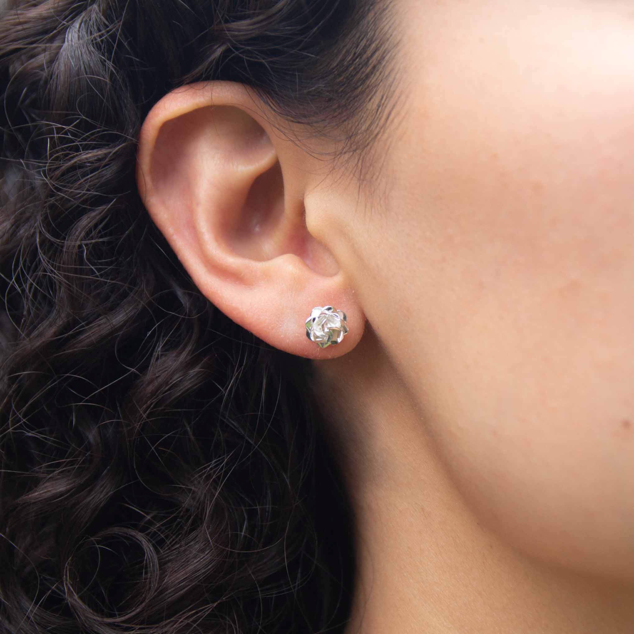 Aretes rosa mini de plata de plata mexicana