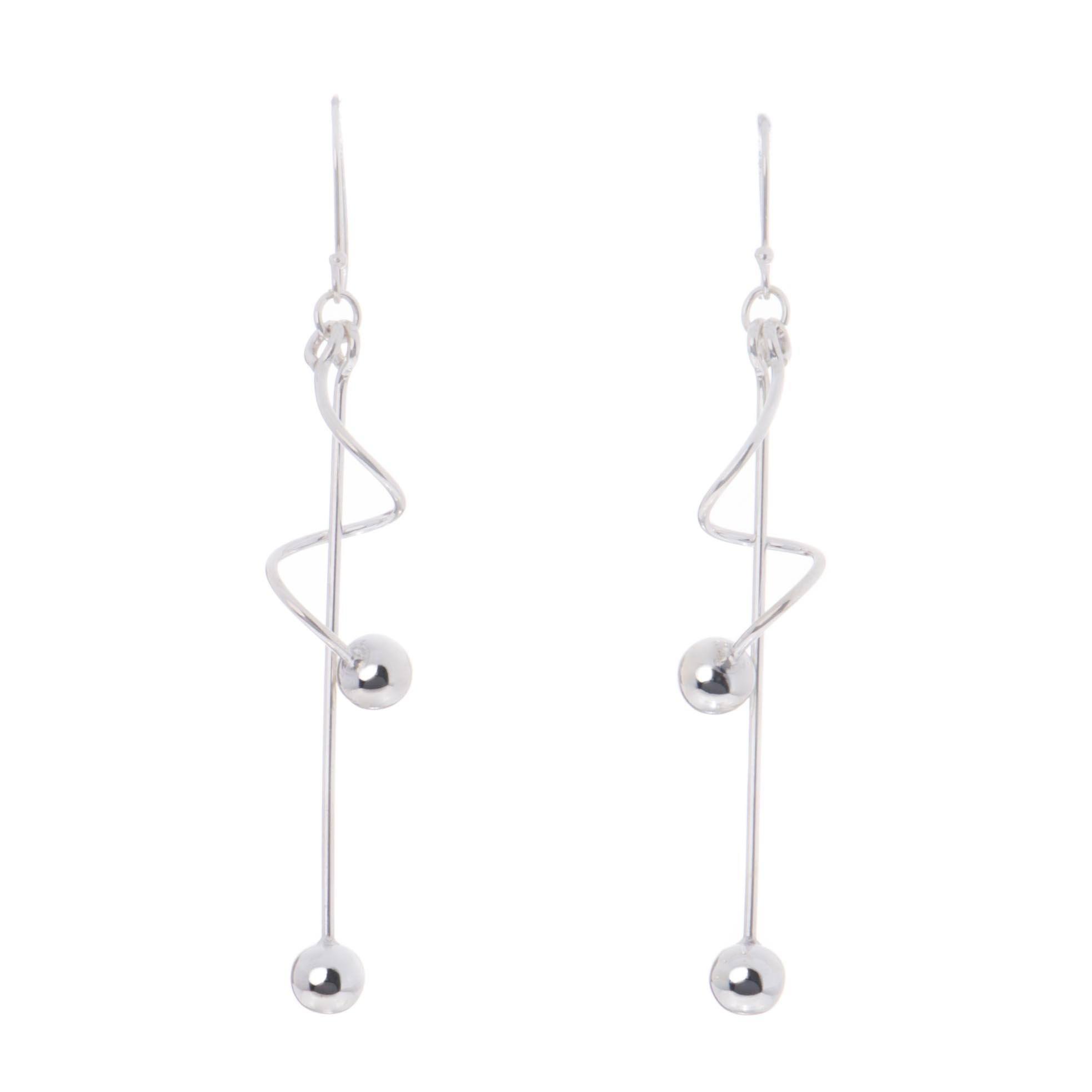 Aretes largos de Plata con espiral y esferas