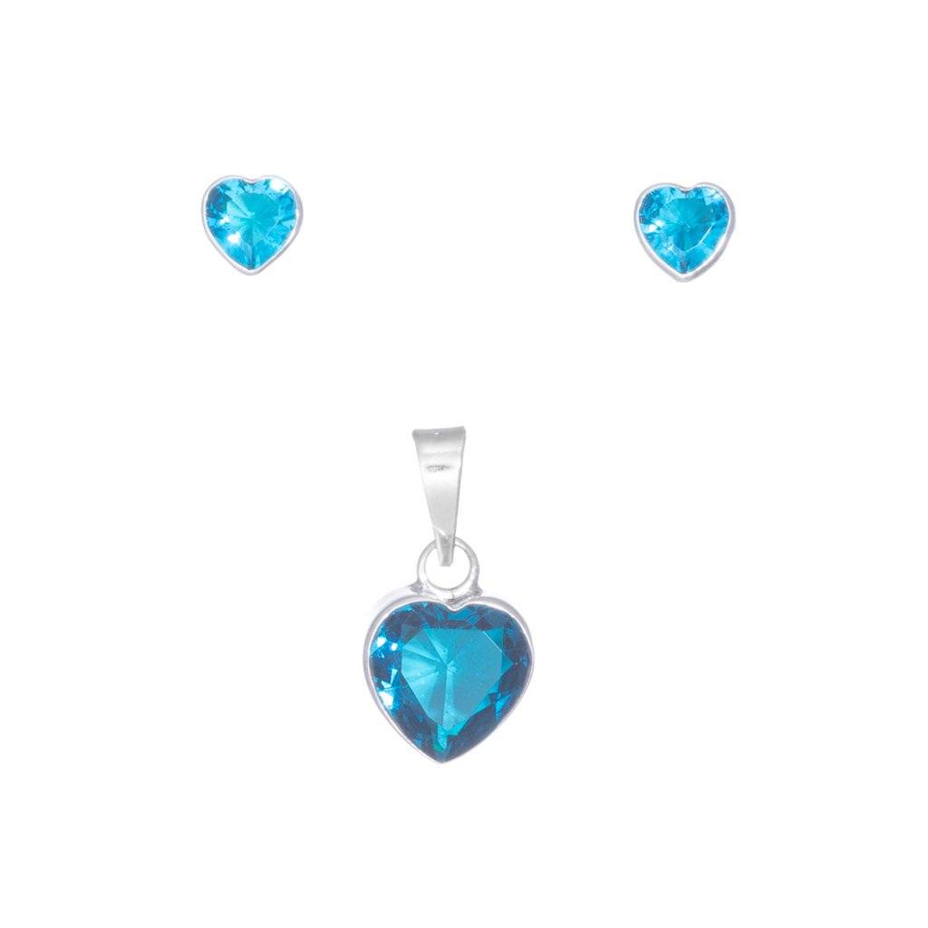 Dije y aretes corazón de zirconia biselada de Plata